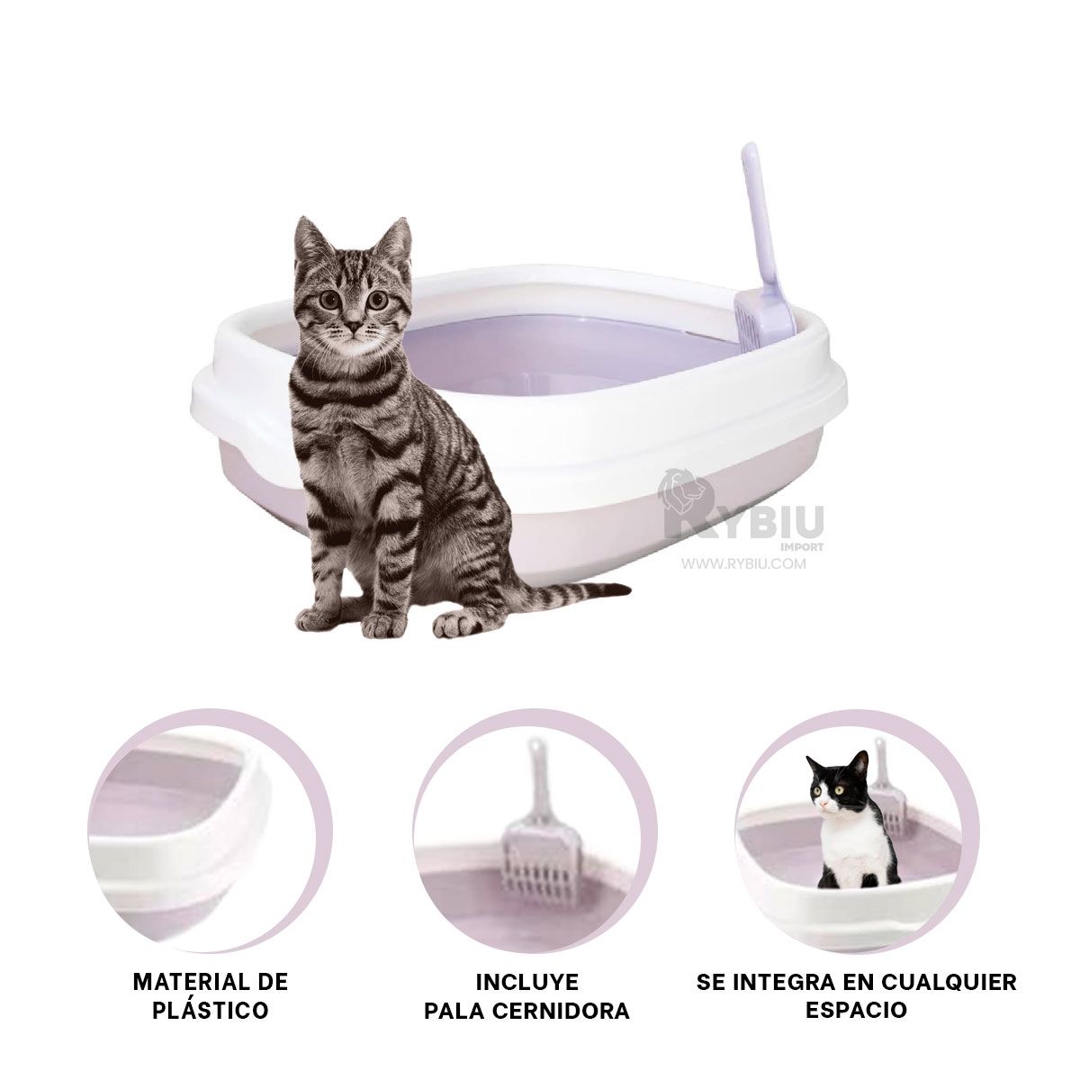 RYBIU IMPORT - Arenero de Gato Grande 48x40x125 Lila Y+Regalo Agendita