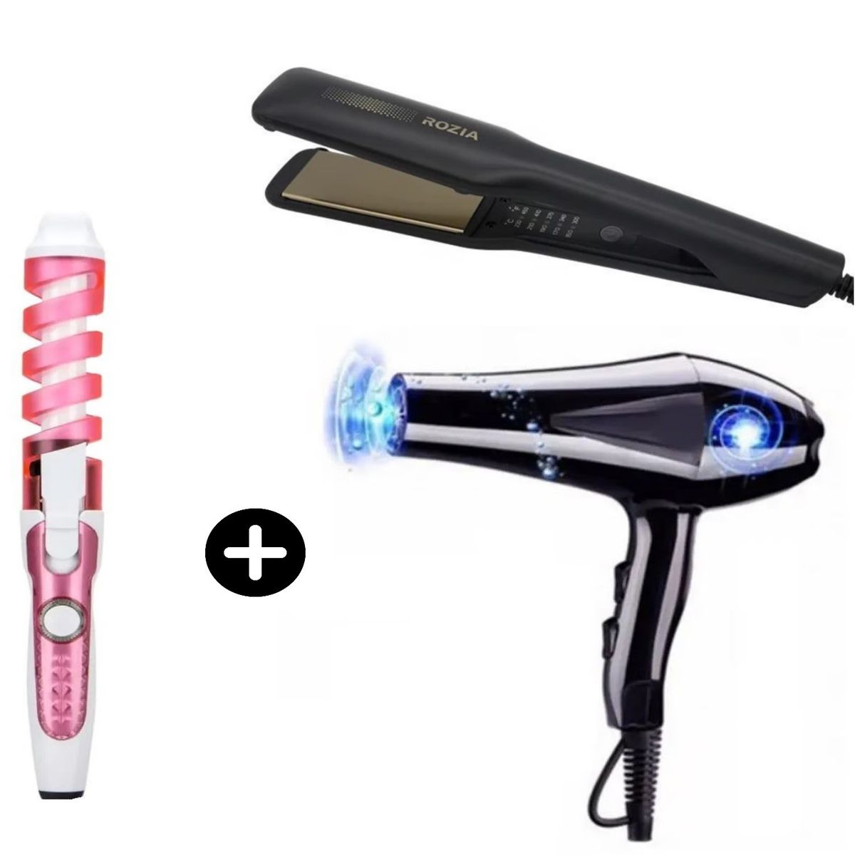 GENERICO - Trio Pack Secadora + Rizadora Cabello + Plancha Placa Cerámica Rozia