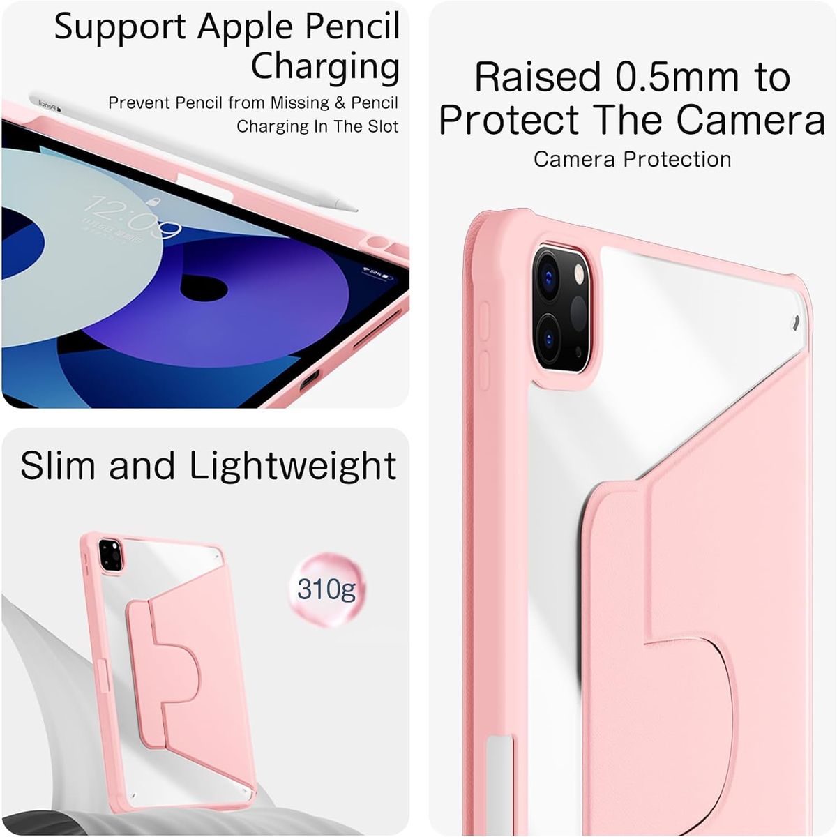 GENERICO - Funda case para iPad Pro 11 iPad Air 5/4 generación GIRATORIO - ROSA