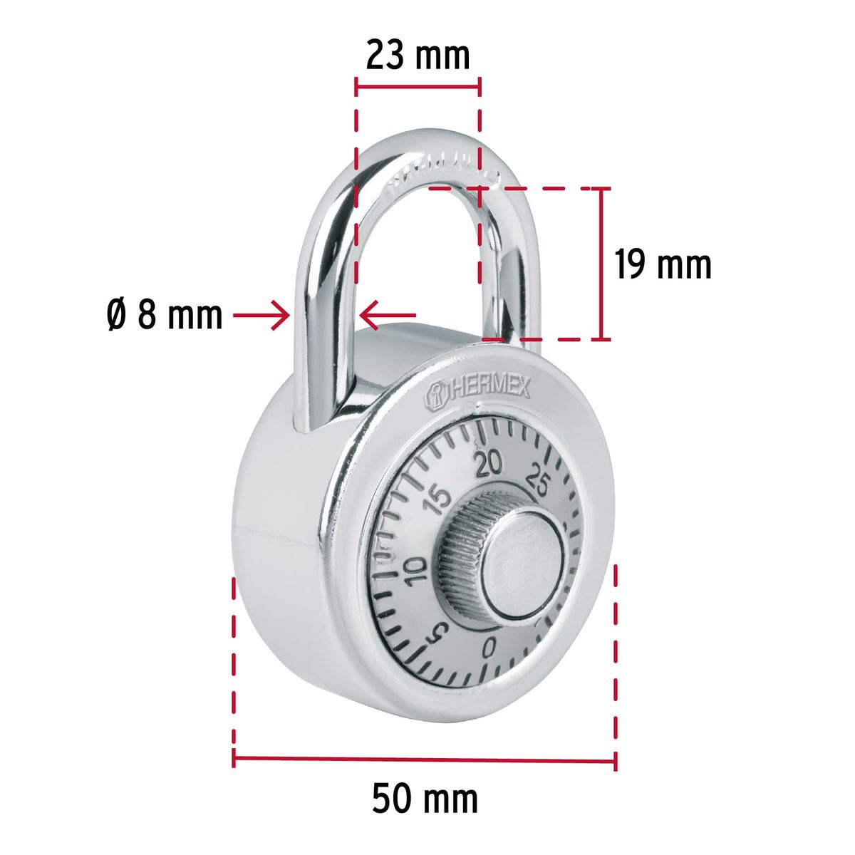 HERMEX - Candado para Maleta Equipaje de Combinación Tipo Disco 3 Dígitos 23525 Hermex