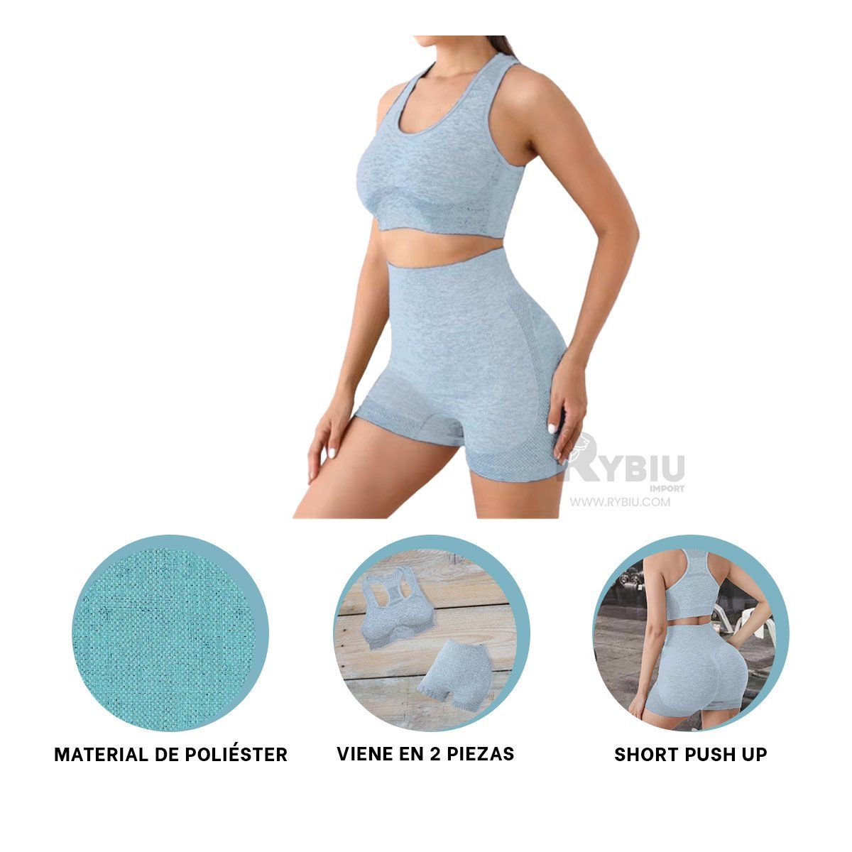 GENERICO - Conjunto Deportivo para Yoga en Celeste Y+Post-it Adhesivos