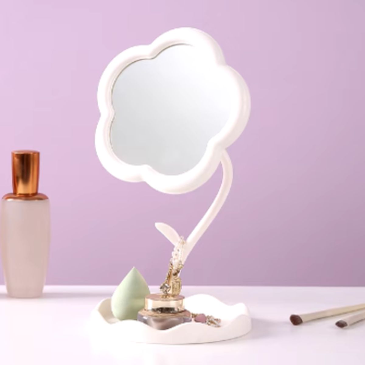 GENERICO - Espejo Tocador Modelo Flor Rosado