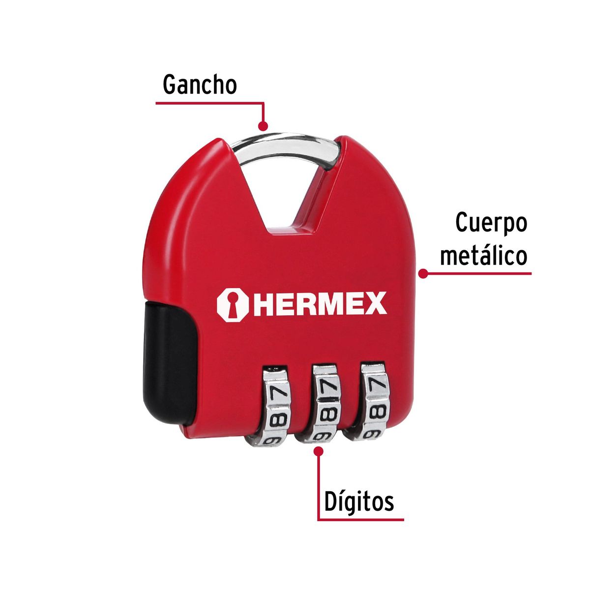 HERMEX - Candado para Maleta Equipaje de Combinación 3 Dígitos 43351 Hermex
