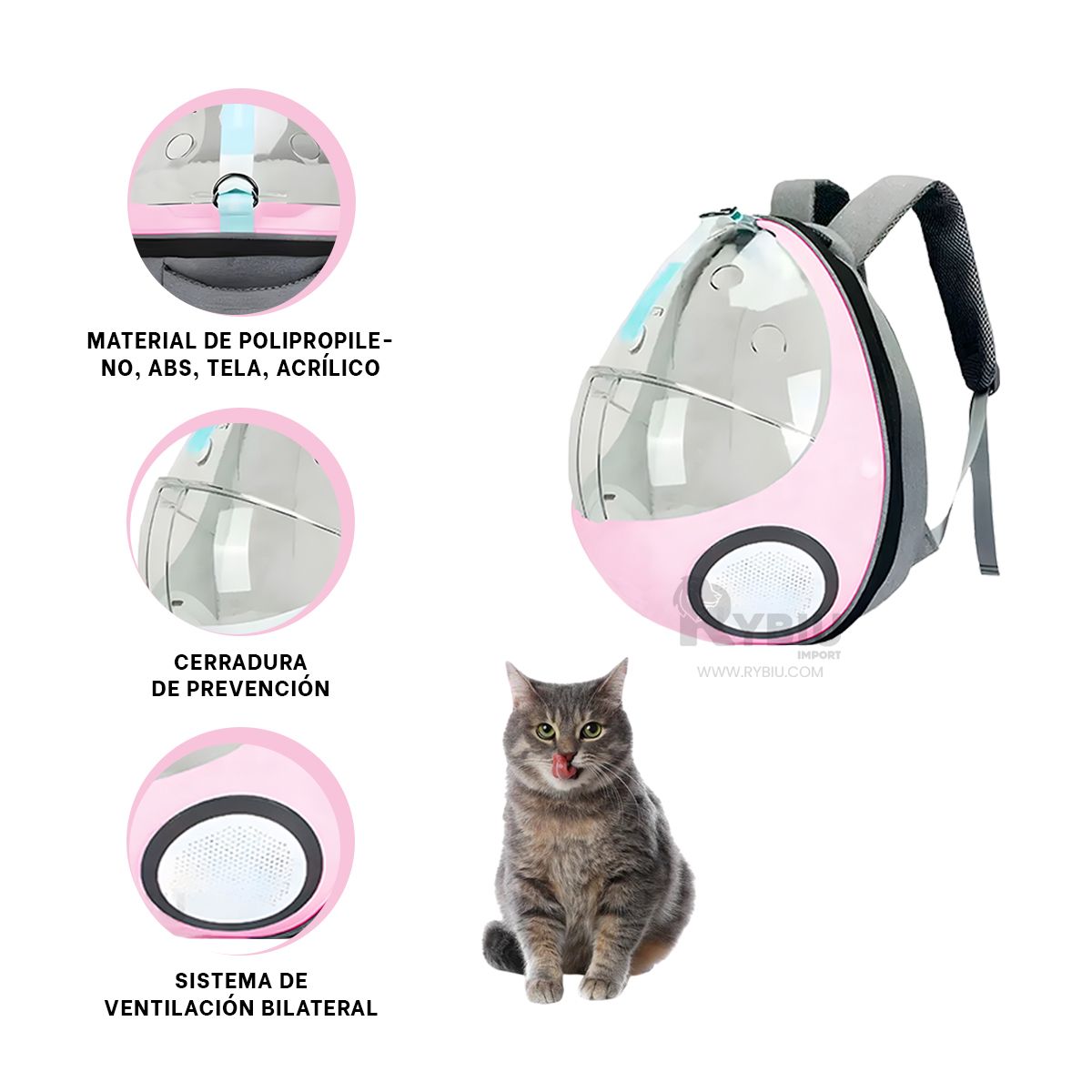 GENERICO - Transportador para Gato en Rosado Y+Banderitas Adhesivas