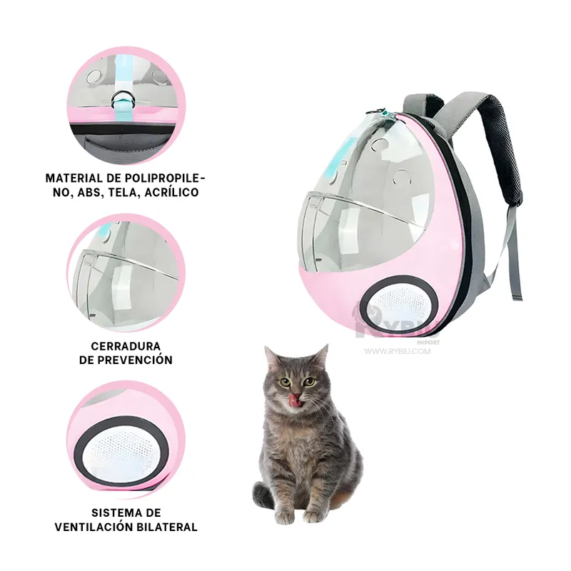 GENERICO - Transportador para Gato en Rosado Y+Banderitas Adhesivas