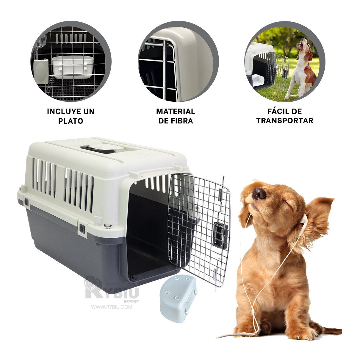 RYBIU IMPORT - Transportador Ideal para Mascota L60 Plomo Oscuro Y+Stickers