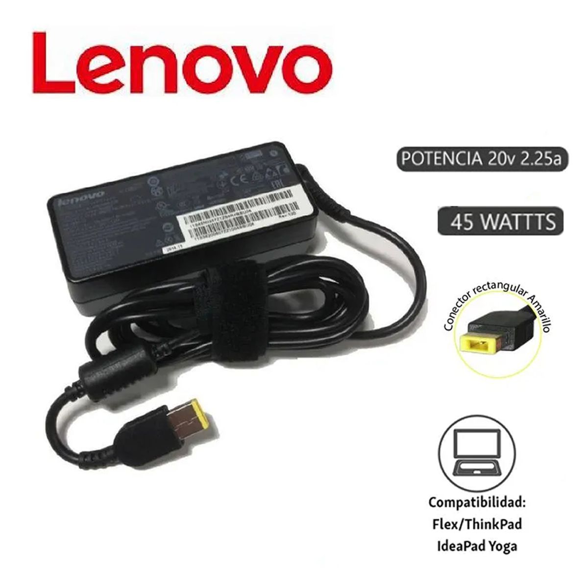 GENERICO - Cargador Lenovo Punta Cuadrada Compatible - Tipo USB 20v 225A 45w