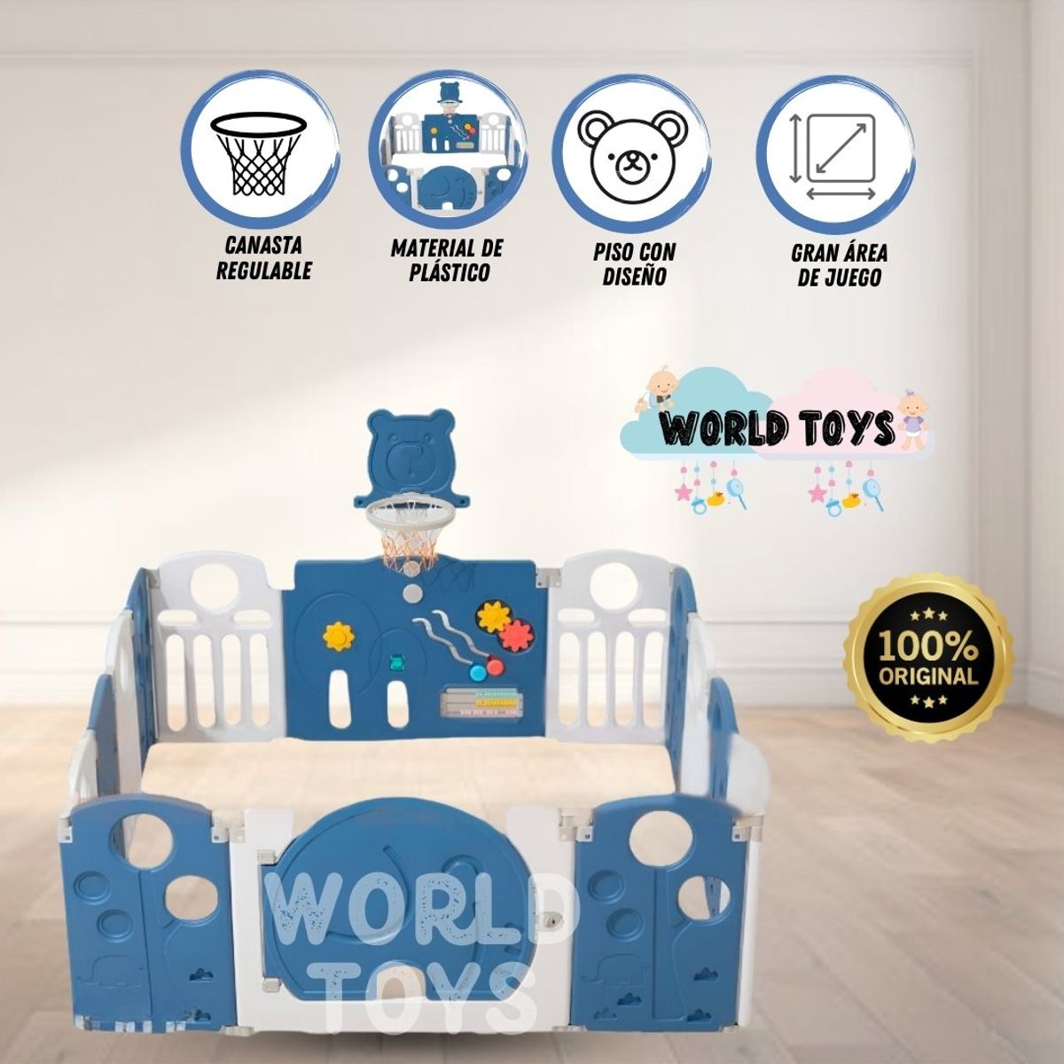 BABY - Corral Interactivo Plegable «EFELANTE» Blue