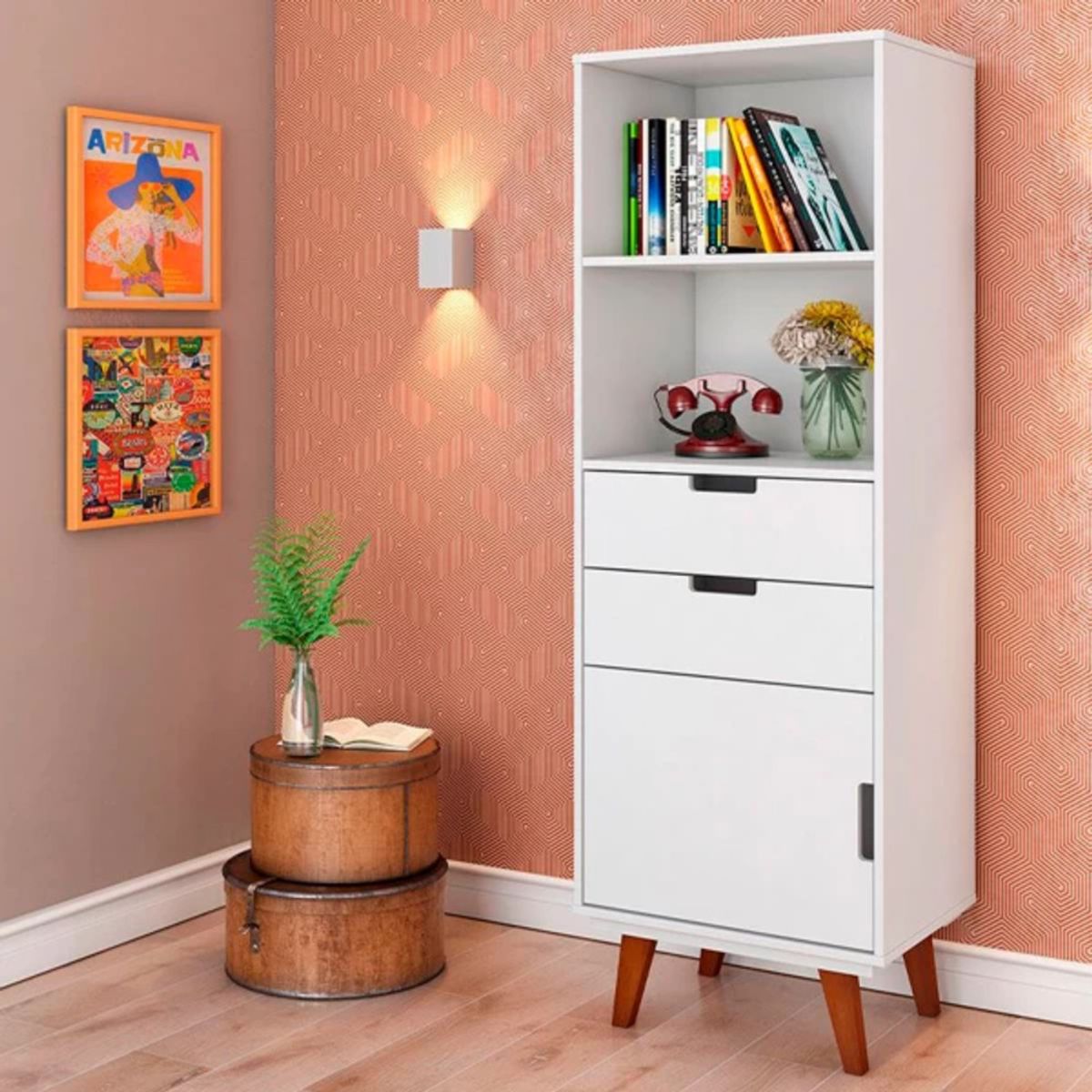 TU MESITA - Estante Juvenil Paris color Blanco 1 puerta 2 cajones TU MESITA