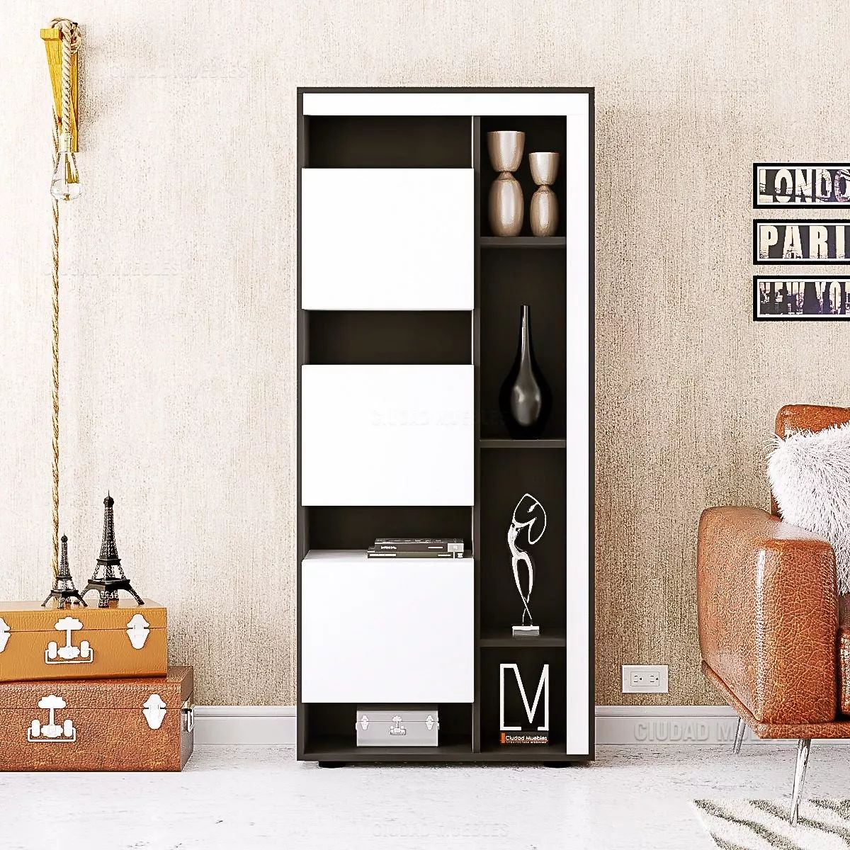 TU MESITA - Estante Multifuncional Shantal color BlancoNegro TU MESITA 3 puertas