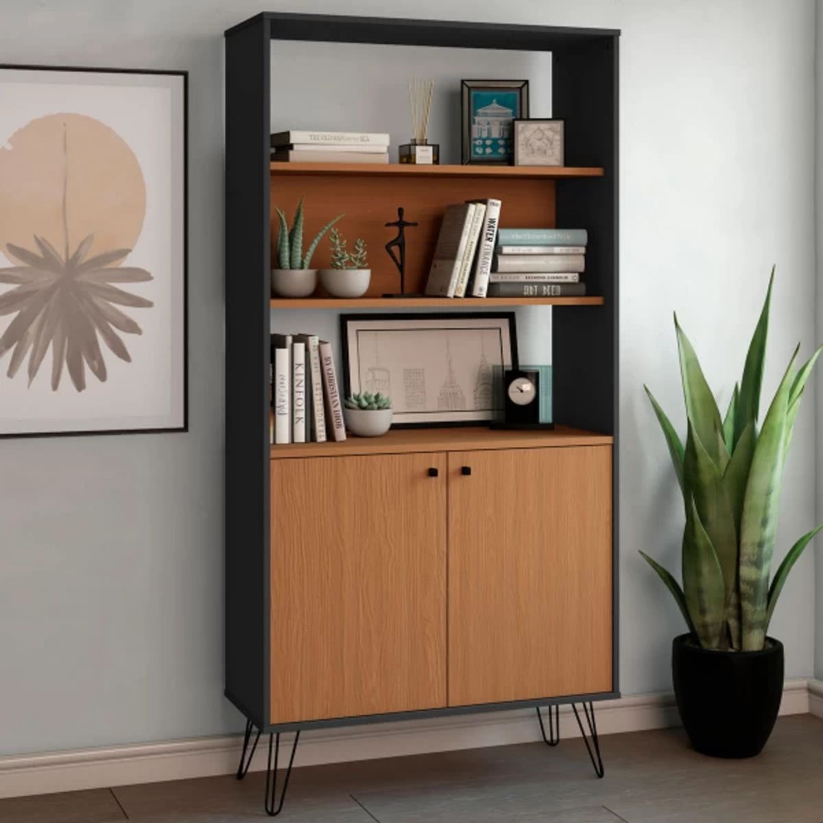 TU MESITA - Librero Clásico Albert 2 puertas color NegroMarrón TU MESITA