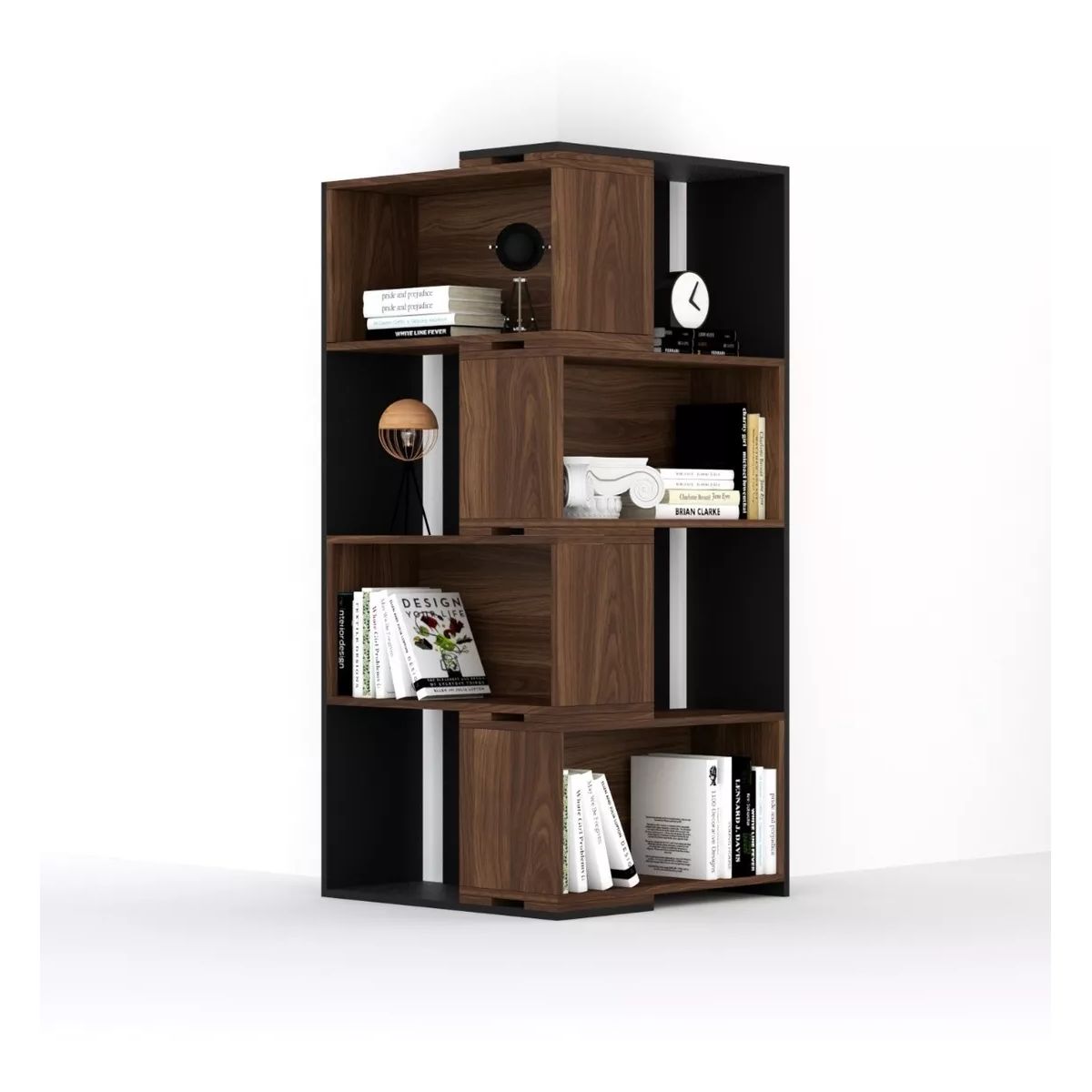 TU MESITA - Librero Esquinero Marshall color NegroMarrón TU MESITA