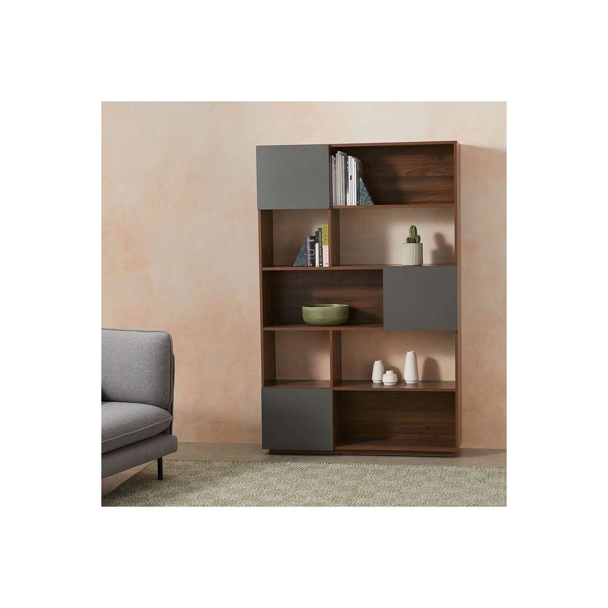 TU MESITA - Librero Moderno Sevilla color MarrónNegro 3 puertas TU MESITA