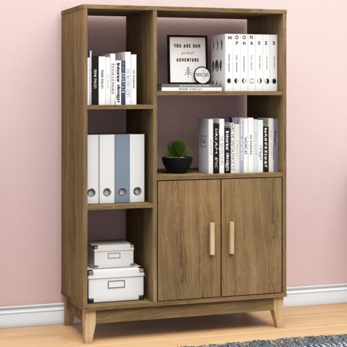 TU MESITA - Librero Moderno Allende color Marrón 2 puertas TU MESITA