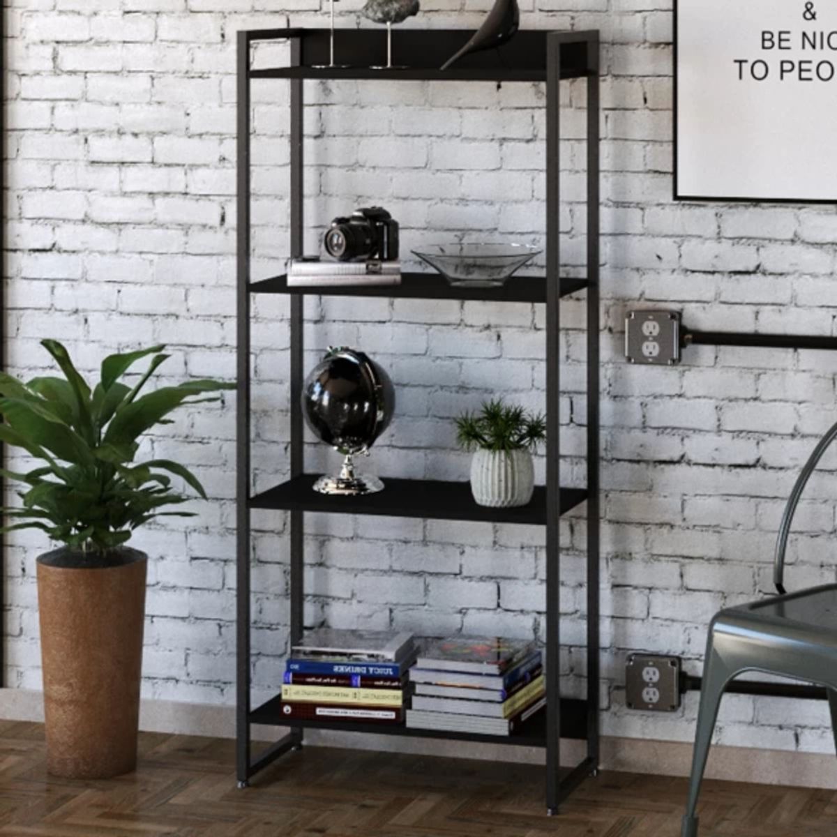 TU MESITA - Librero Industrial Brody color Negro 4 repisas TU MESITA