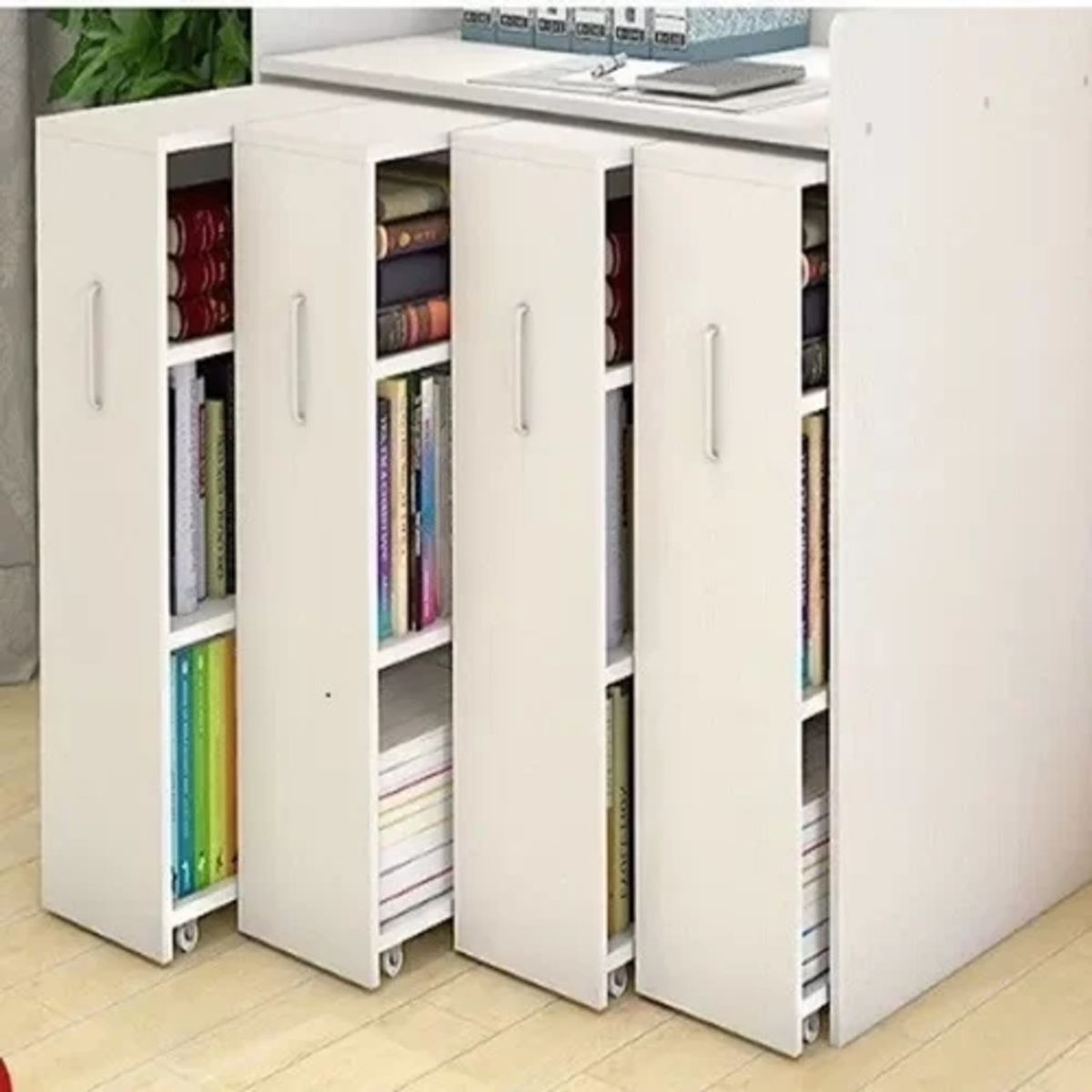 TU MESITA - Librero Moderno 4 Cajs en vertical cu cRuedas Piero Blanco TU MESITA