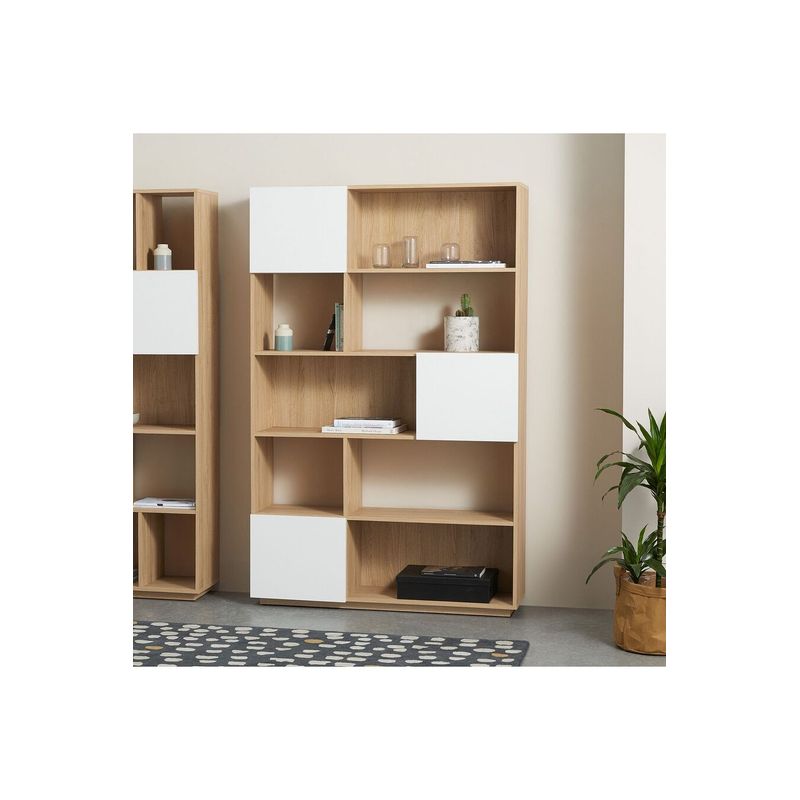 TU MESITA - Librero Moderno Sevilla color DunaBlanco 3 puertas TU MESITA