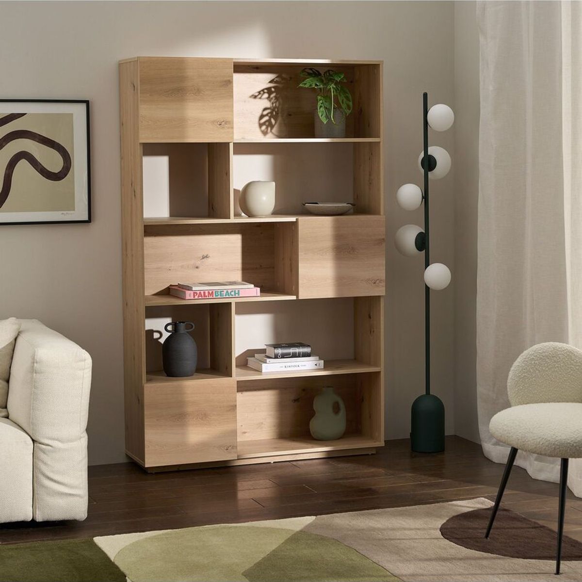 TU MESITA - Librero Moderno Sevilla color Roble 3 puertas TU MESITA