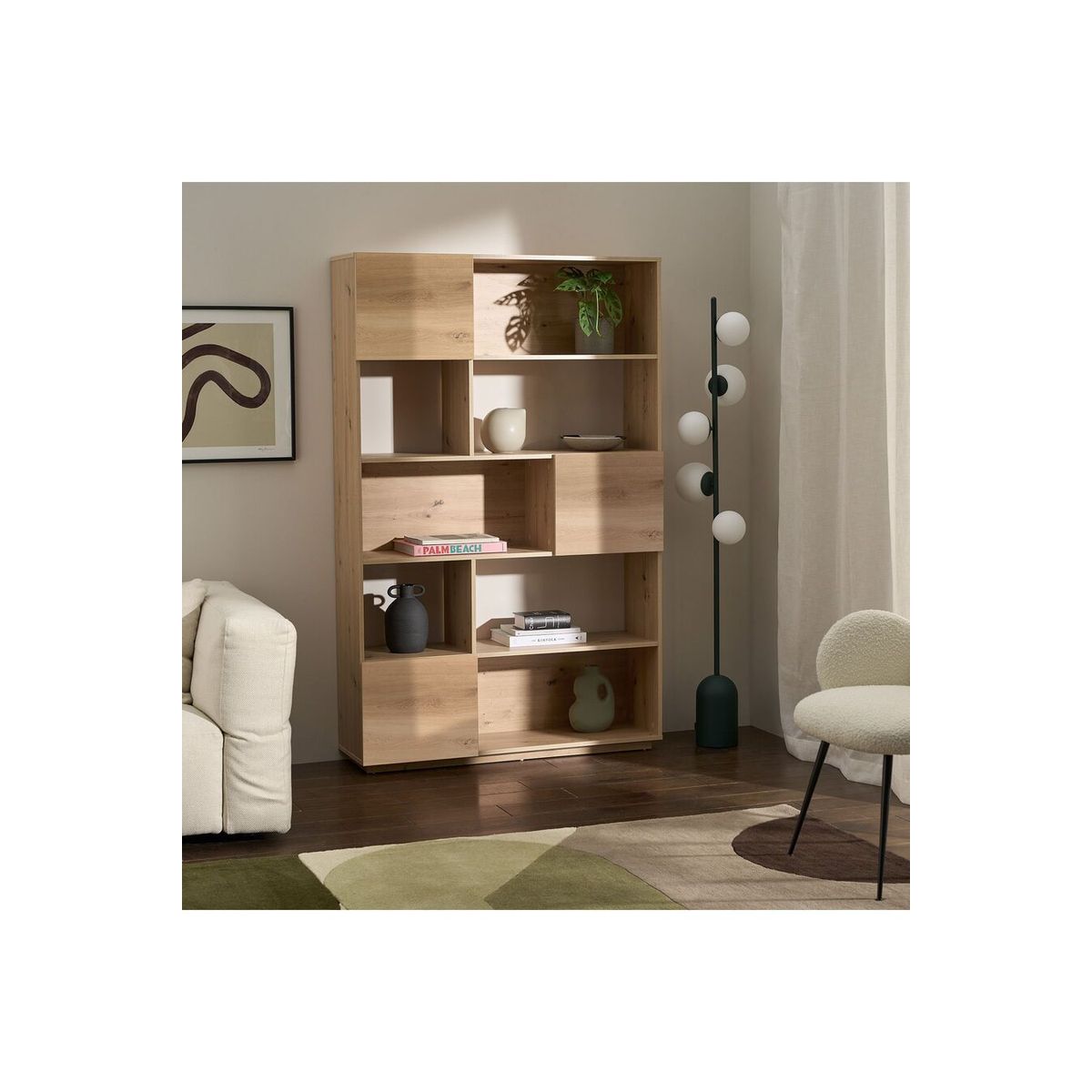 TU MESITA - Librero Moderno Sevilla color Roble 3 puertas TU MESITA