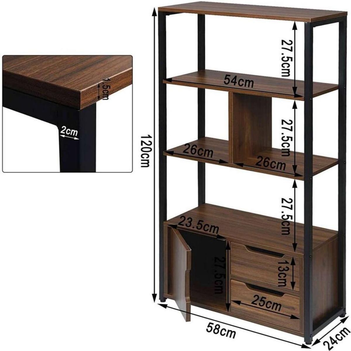 TU MESITA - Librero Moderno TU MESITA Josh color Marrón 2 cajones 1 puerta