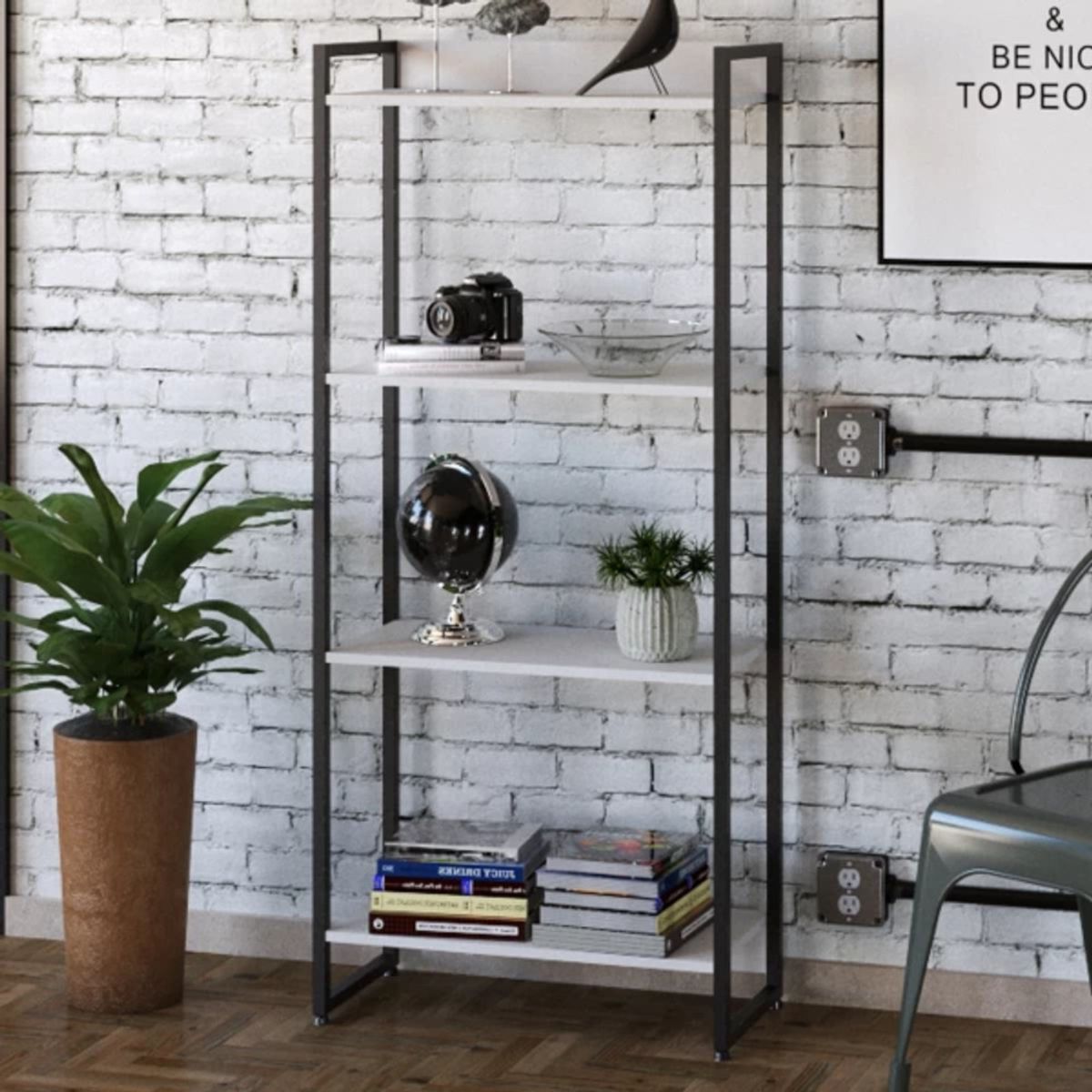 TU MESITA - Librero Industrial Brody color Blanco 4 repisas TU MESITA