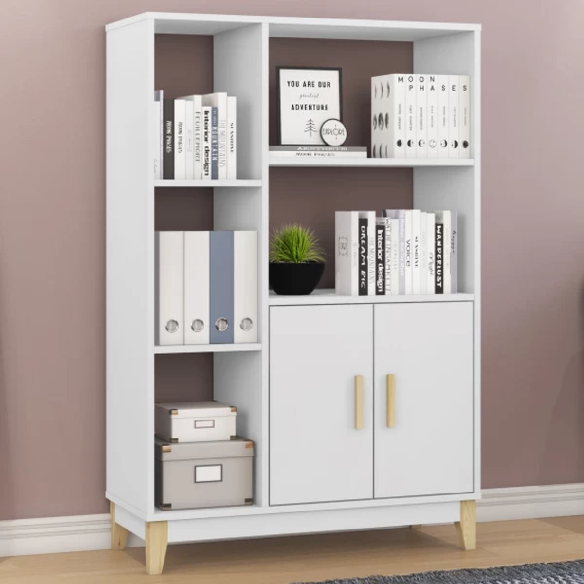 TU MESITA - Librero Moderno Allende color Blanco 2 puertas TU MESITA