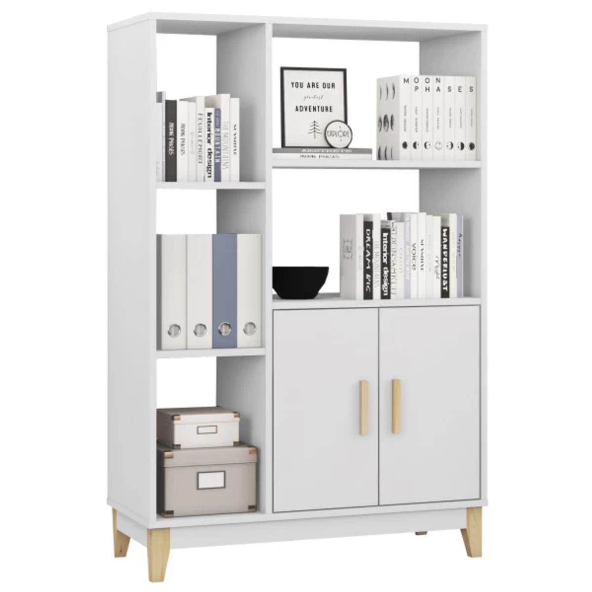 TU MESITA - Librero Moderno Allende color Blanco 2 puertas TU MESITA