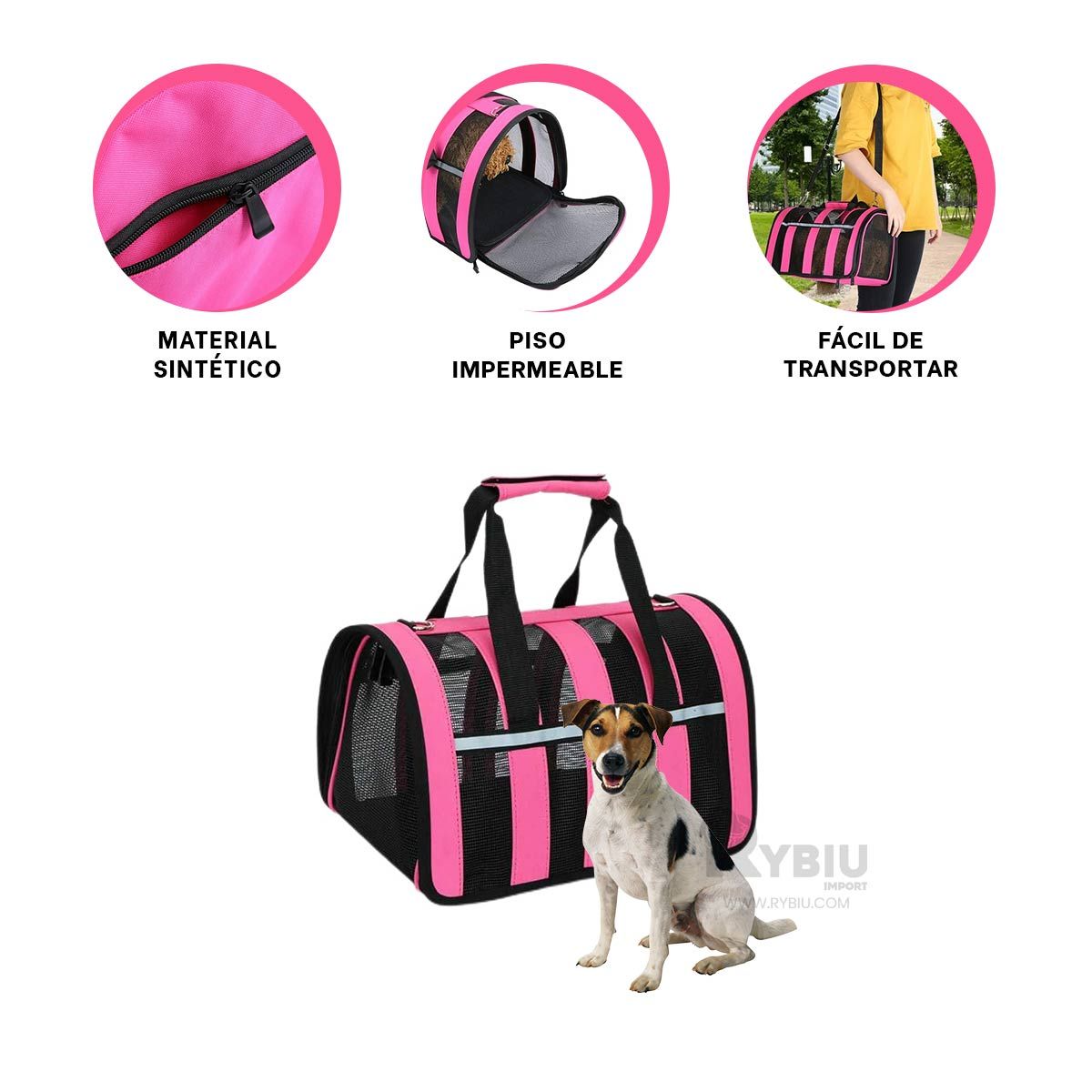 GENERICO - Transportador para Canes en Fucsia Y+Banderitas Adhesivas