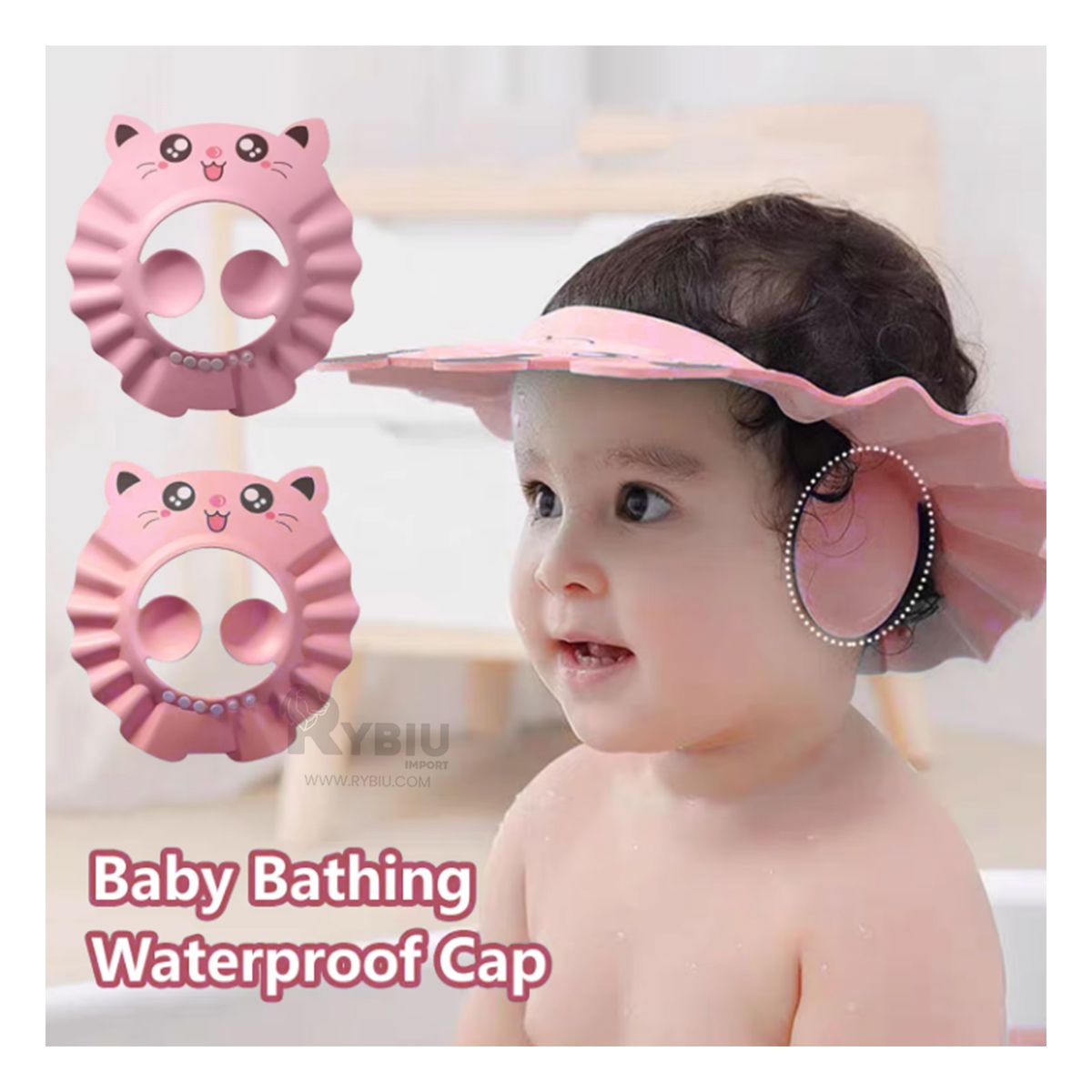 RYBIU IMPORT - Sombrero Ligera para Ducha de Bebes Rosado Y+Gift Stickers