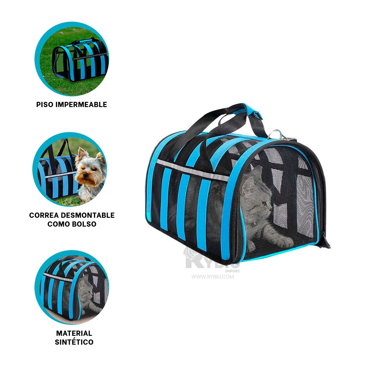 GENERICO - Transportador para Gatos Celeste Y+Regalo Ligas para Peinar