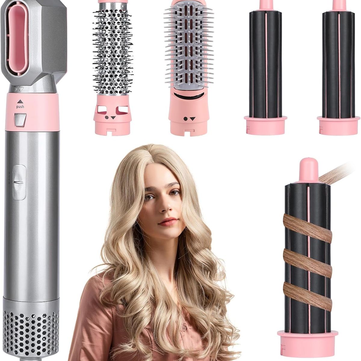 GENERICO - Peine Cepillo Rizadora Secadora 5 en 1 + Plancha Para Cabello Rozia Negra