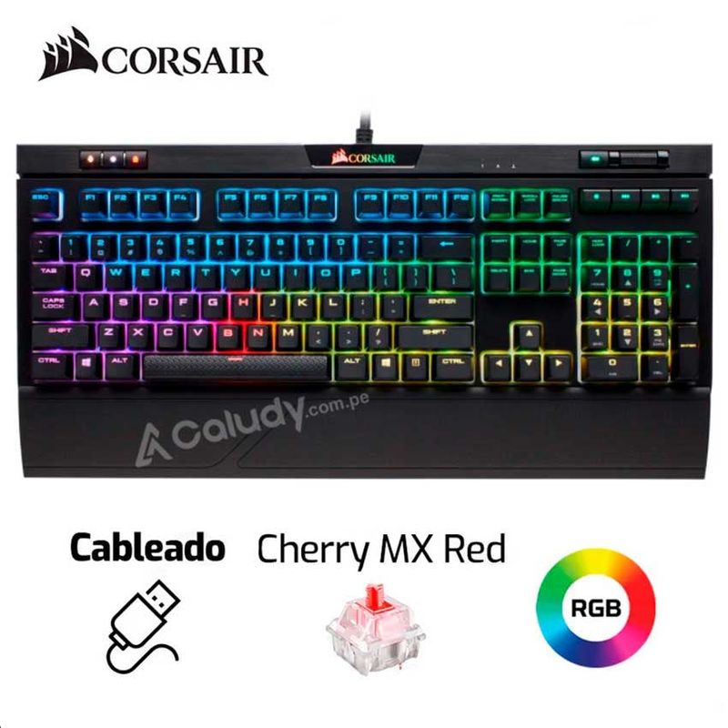 CORSAIR - Teclado Mecánico Gamer Corsair STRAFE RGB MK2 CHERRY MX Red SP USB