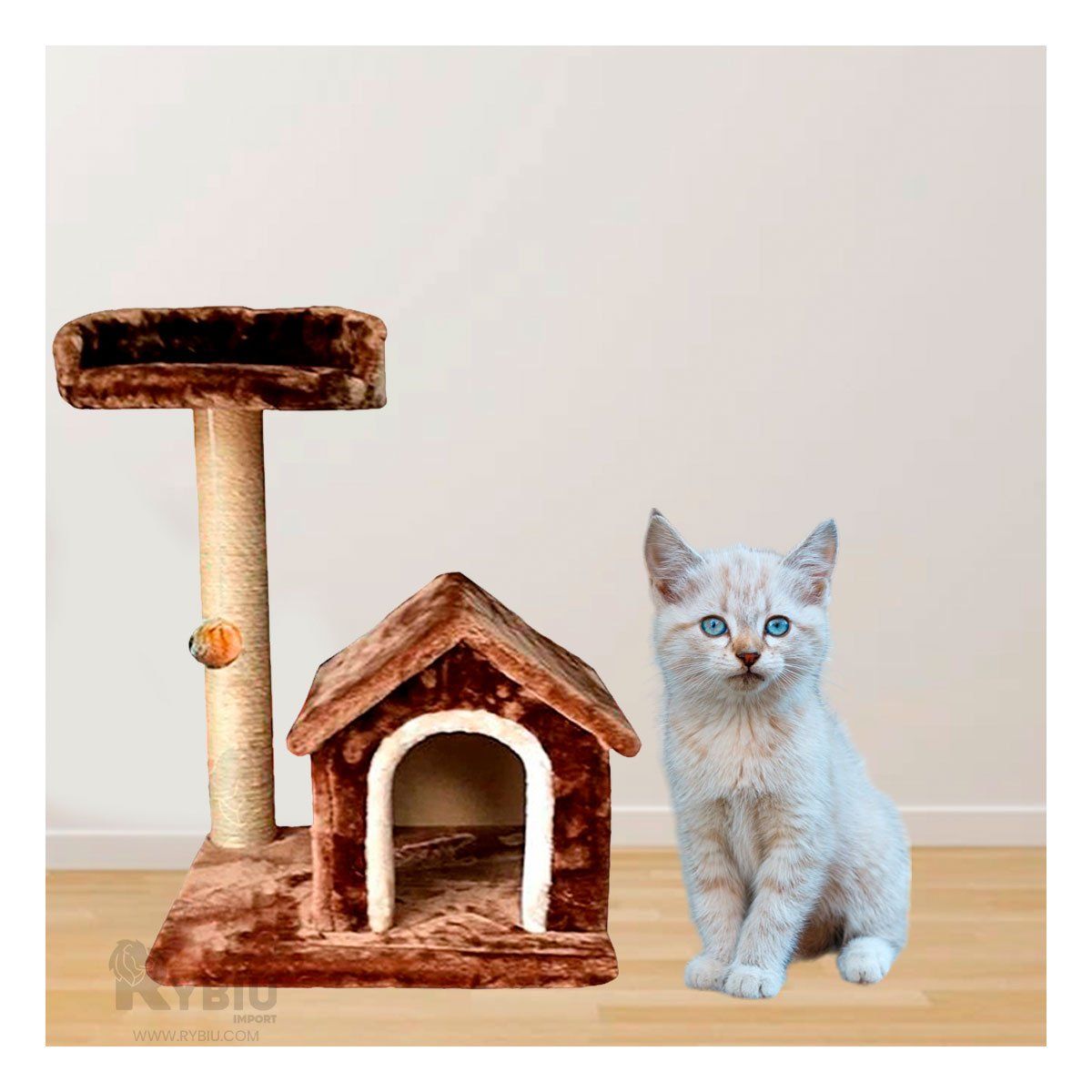RYBIU IMPORT - Gym de Gato en Forma de Casa de Dos Pisos de Color Marron