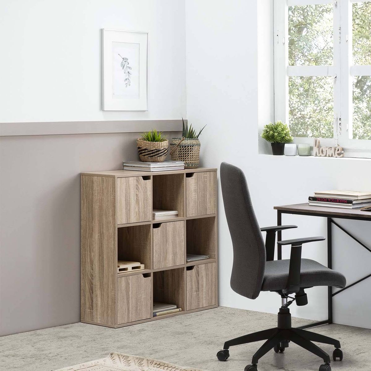 TU MESITA - Mueble Estante pOficina TED color Roble 4 huecos 5 puertas TU MESITA