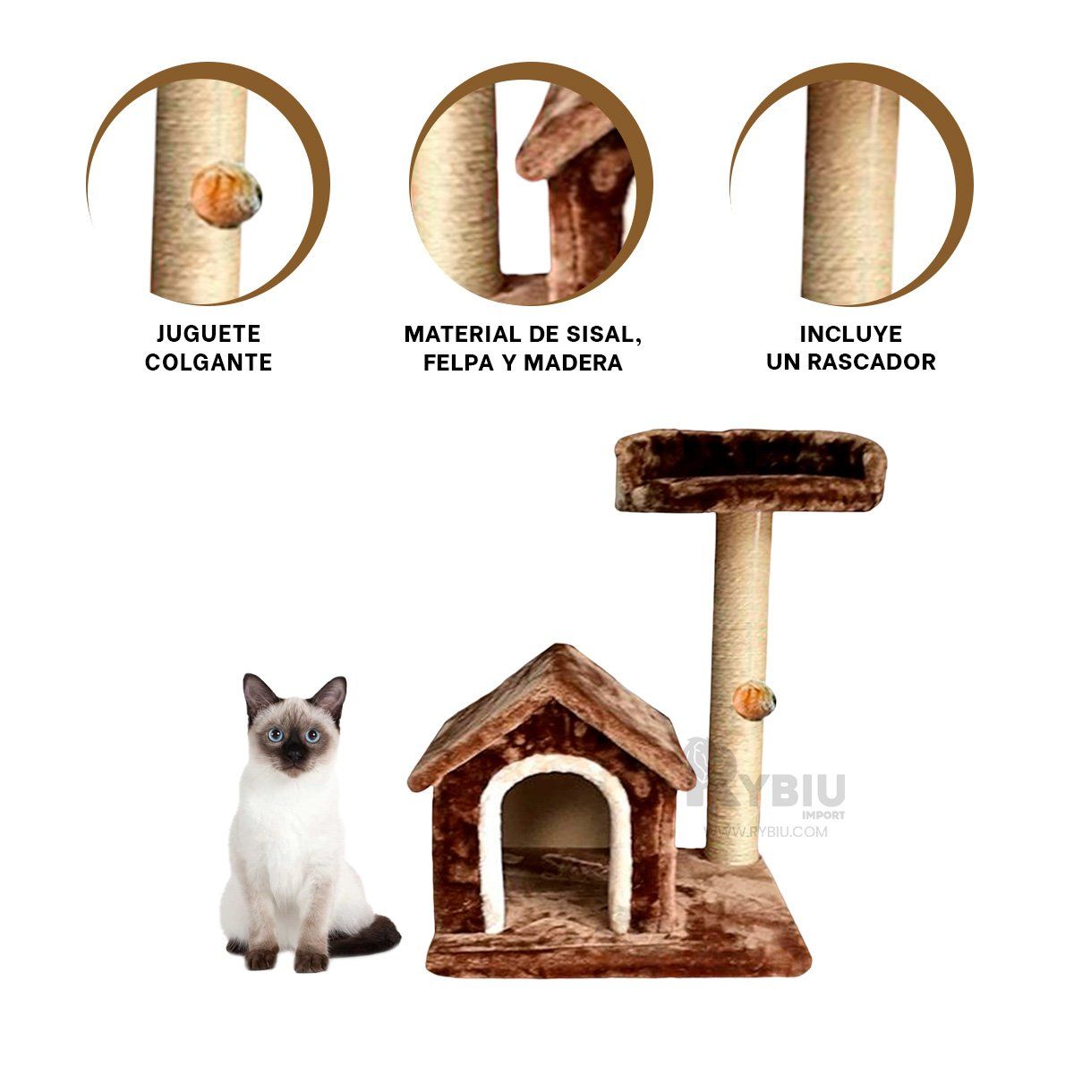 GENERICO - Casa con Areas de Juego para Gato Marron Y+Gift Stickers
