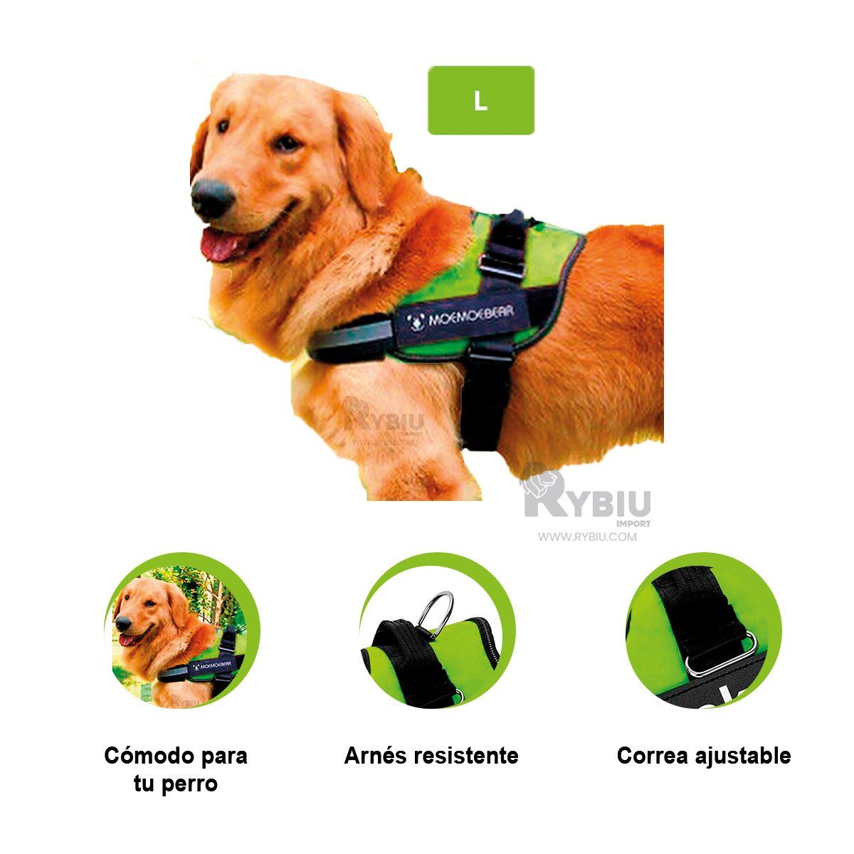 RYBIU IMPORT - Pechera Canina L en Tono Verde Y+Regalo Ligas para Peinar