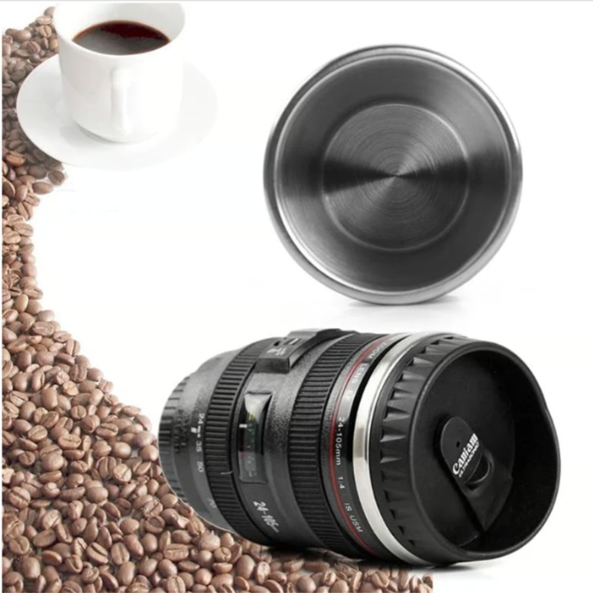 GENERICO - Taza Termica Lente Fotografico Tomatodo Mug Camara Cafe Te Negro