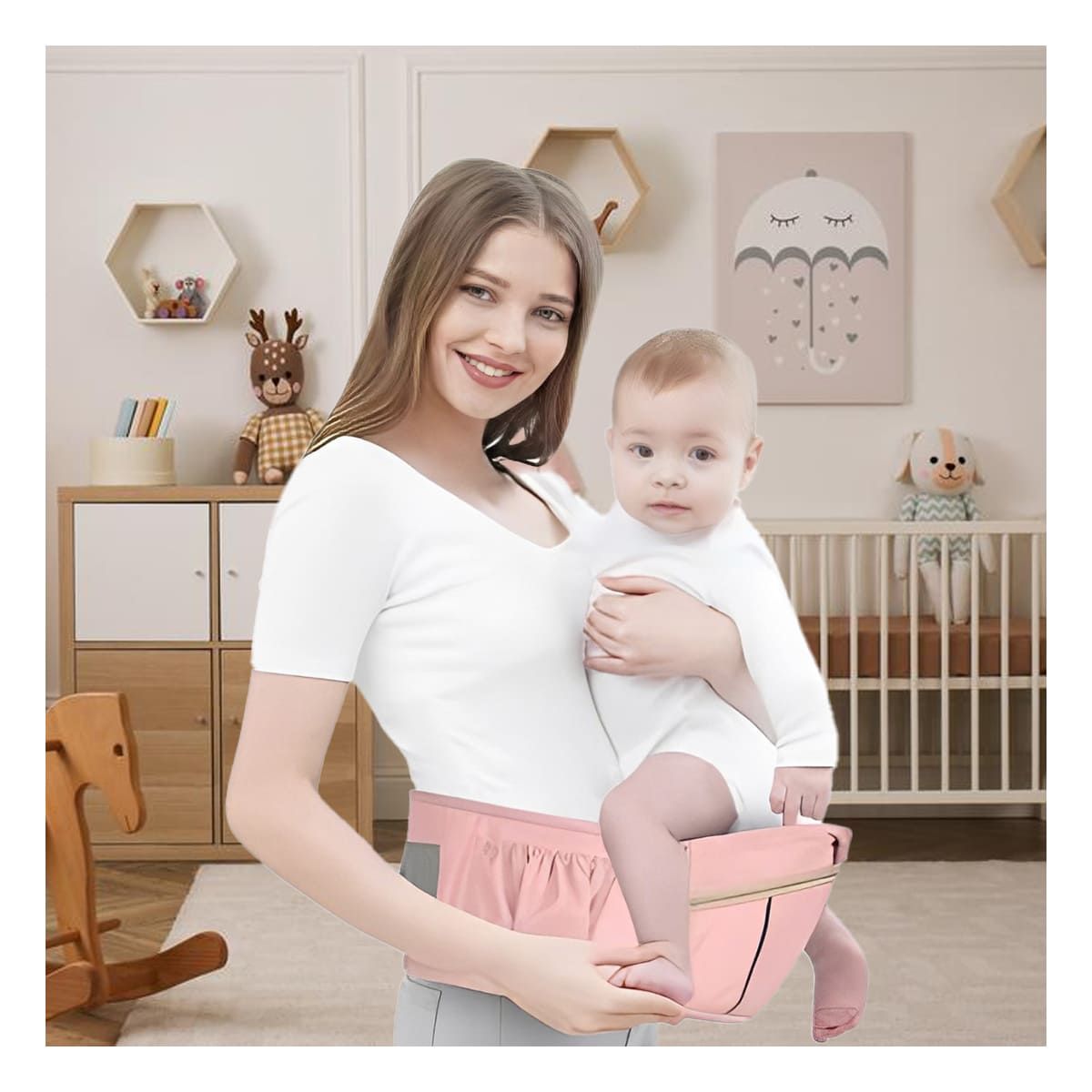 RYBIU IMPORT - Morral Tierno de Ballenita Rosado Y+Banderitas Adhesivas