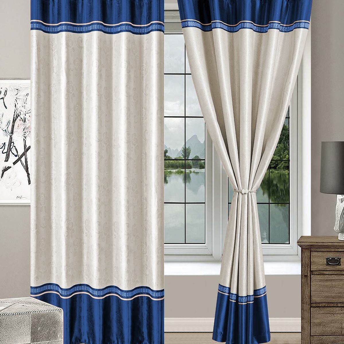 CASATEX - Set de Cortinas JACQUARD Blackout BICOLOR BRILLO 140x230cm ROYAL BLUE