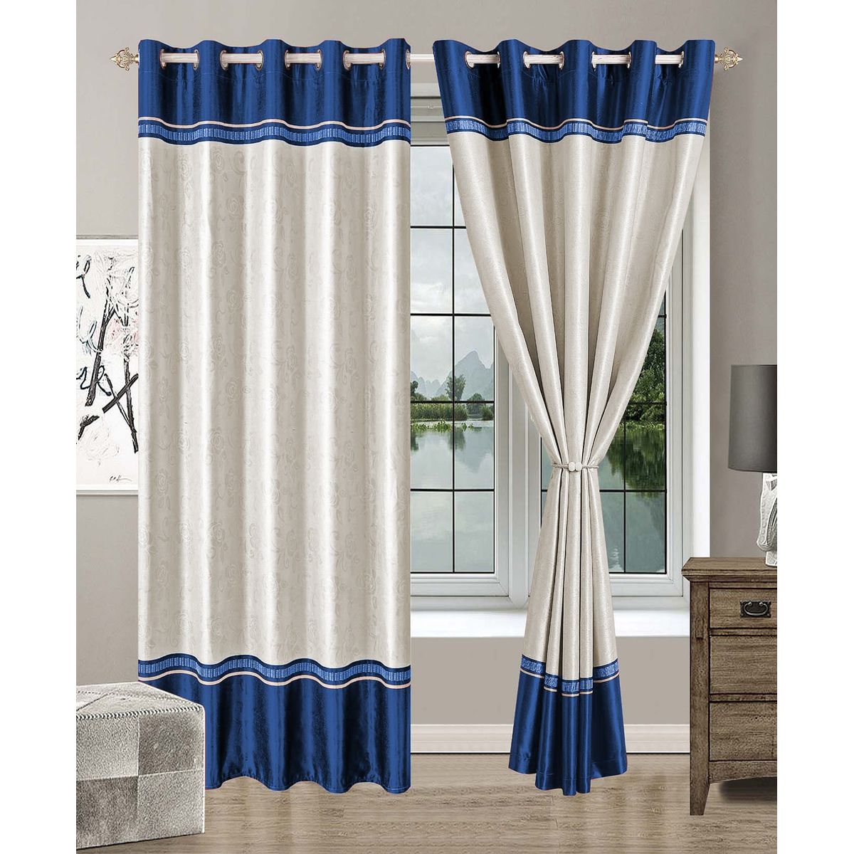 CASATEX - Set de Cortinas JACQUARD Blackout BICOLOR BRILLO 140x230cm ROYAL BLUE