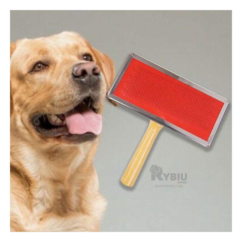 RYBIU IMPORT - Peine Pet Metal Mango de Madera Ligero Color Rojo Talla L