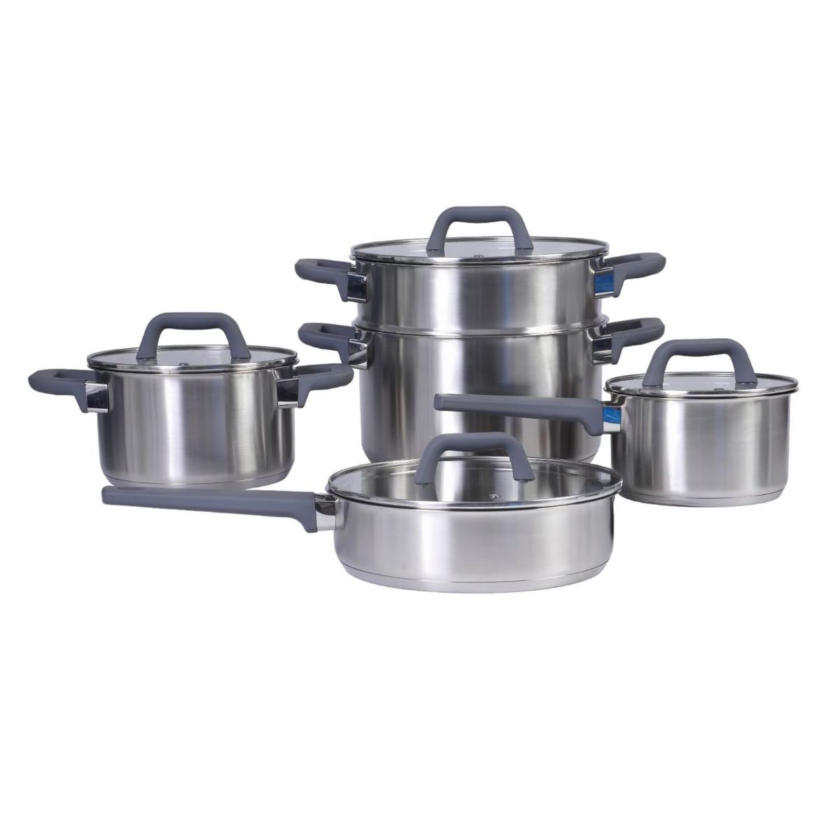 OSTER - Juego de Ollas 9 piezas Acero inoxidable Oster Beauford acabado plata