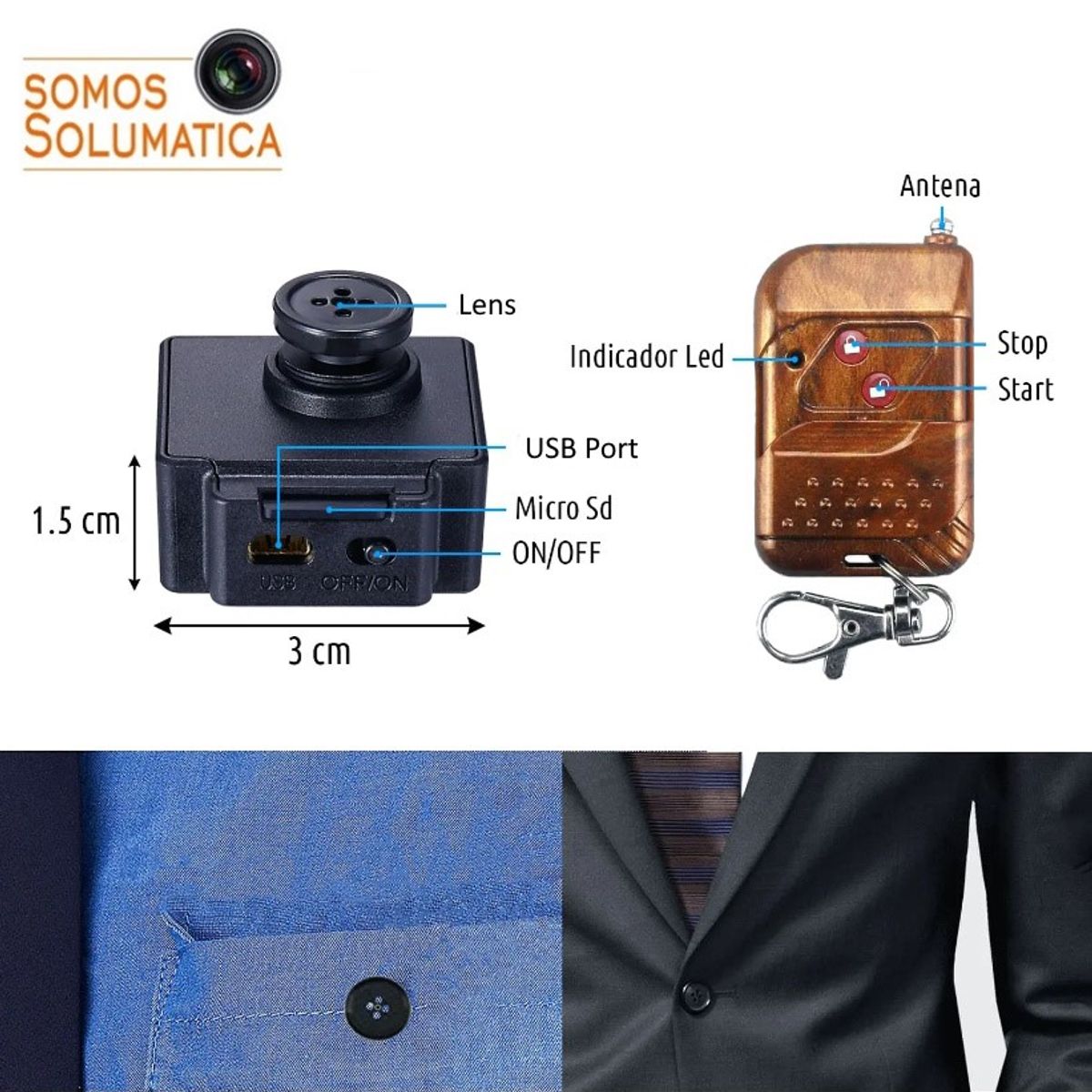 OEM - Camara Espia Boton - FullHD Con Control - Graba Videos