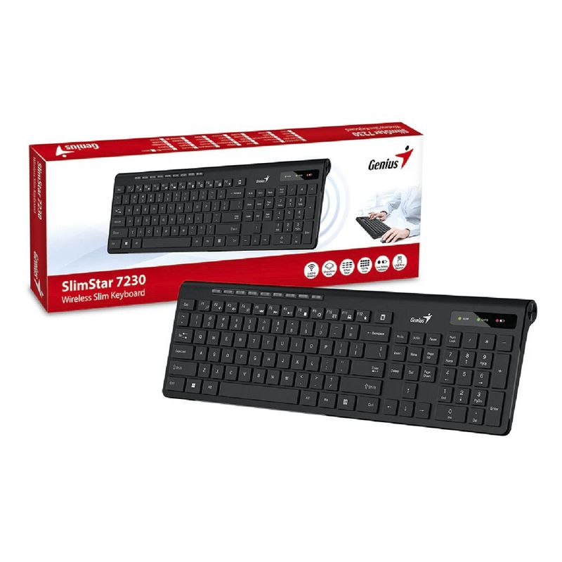 GENIUS - TECLADO GENIUS SLIMSTAR 7230 (31310021401) WIRELESS MULTIMEDIA BLACK