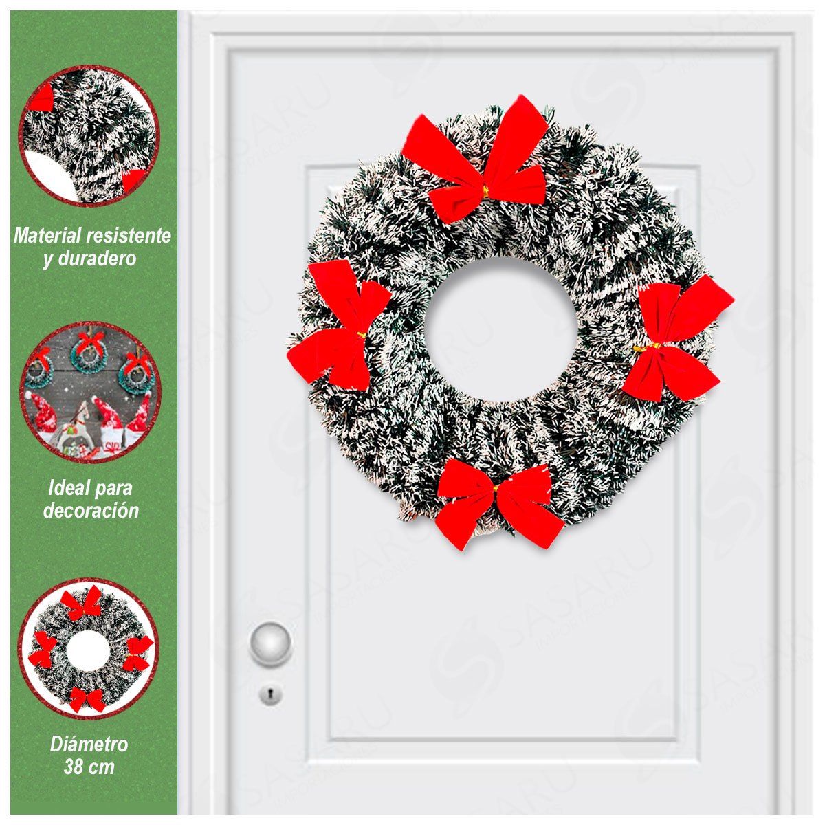 GENERICO - Corona Navideña Verde Nevado con Moños