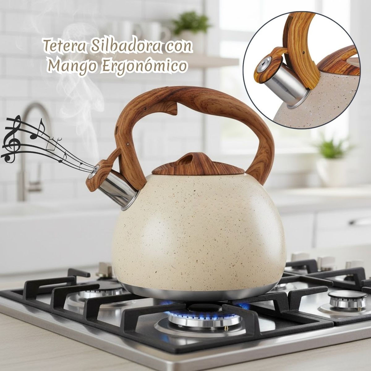 PENTHA - Tetera Silbadora Acero Inox Acabado Granito 5L Crema