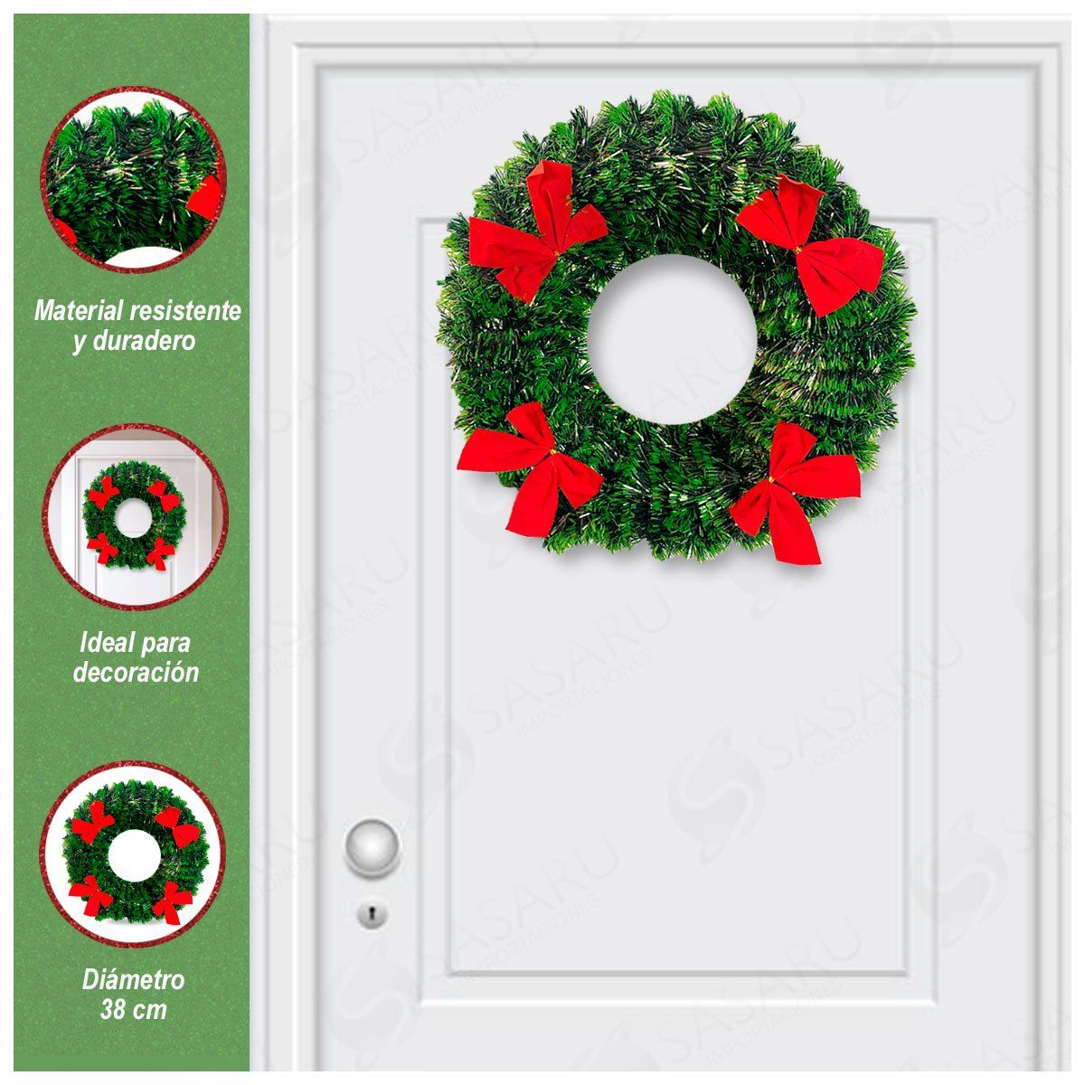 GENERICO - Corona Navideña Verde con Moños