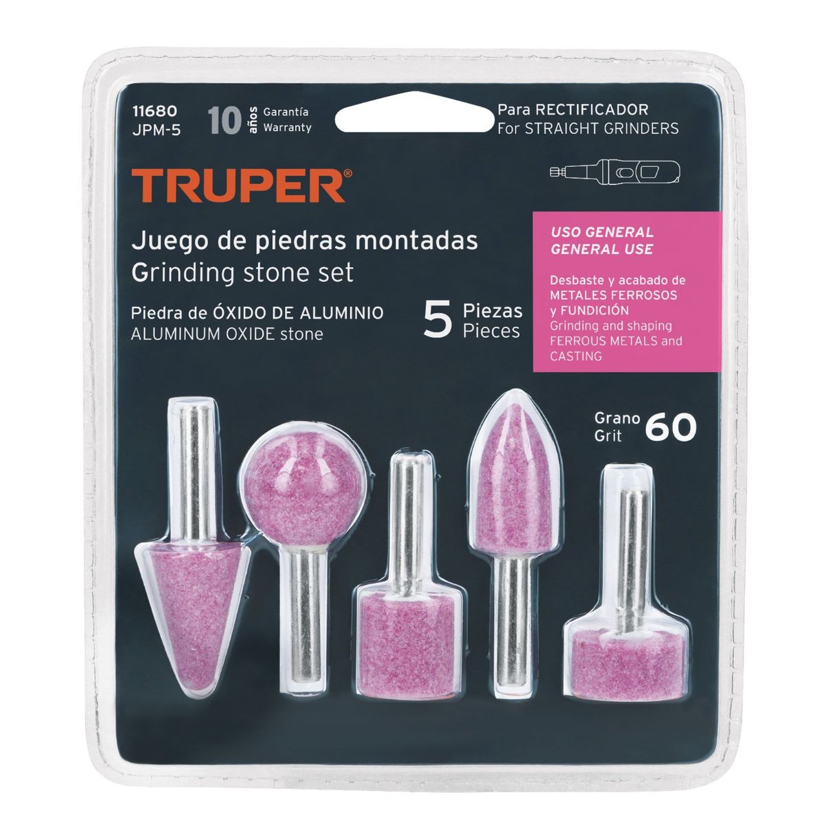 TRUPER - piedras montadaspara para pulir alto rendimiento OXIDO DE ALUMINIO