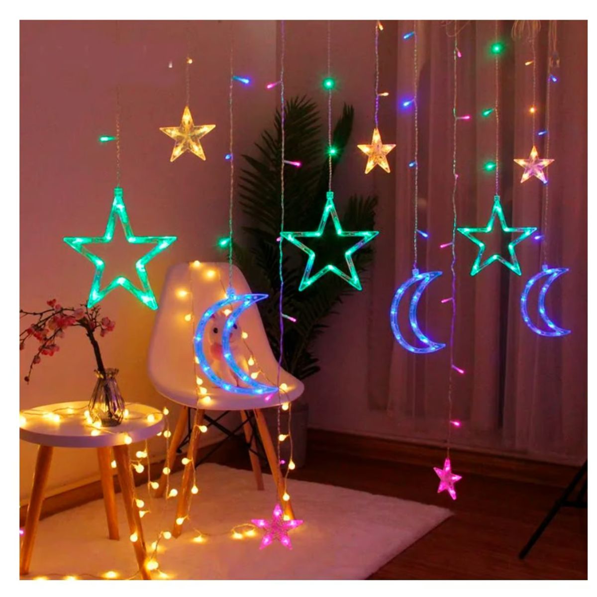 GENERICO - Cortina Luces Navidad LED Guirnalda Figuras Navidad