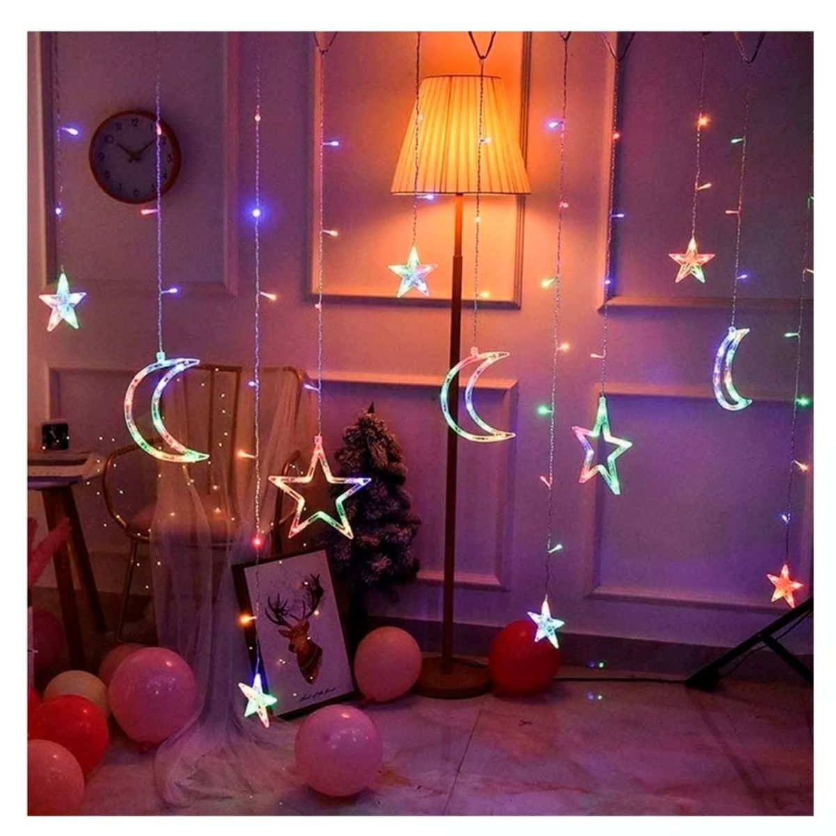 GENERICO - Cortina Luces Navidad LED Guirnalda Figuras Navidad